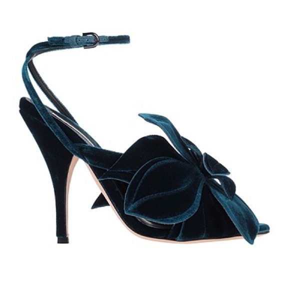 MARCO DE VINCENZO Deep Jade/ Turquoise Flower Embellished Velvet Sandals 40 EU - Picture 3 of 11